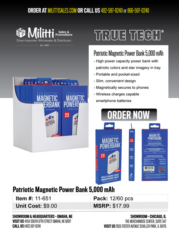 $17.99 Patriotic Magnetic Power bank 5,000mAh