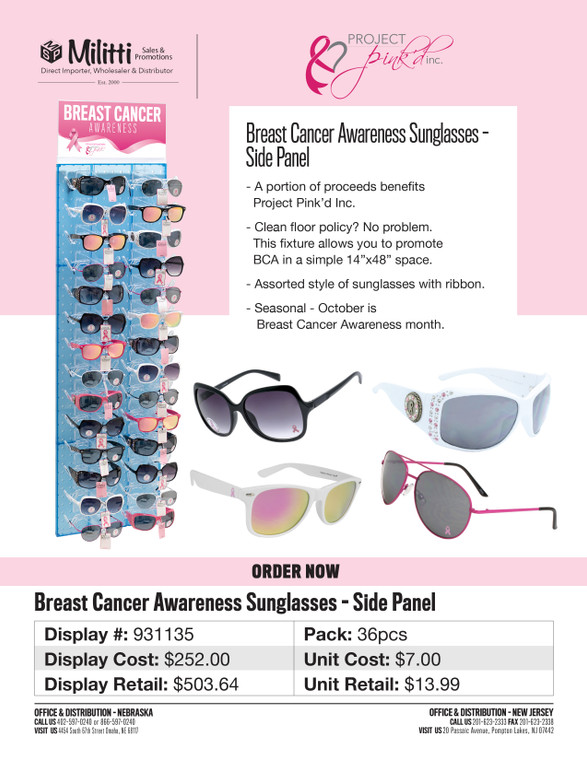 Breast Cancer Awareness Sunglasses Side Panel - 36pcs