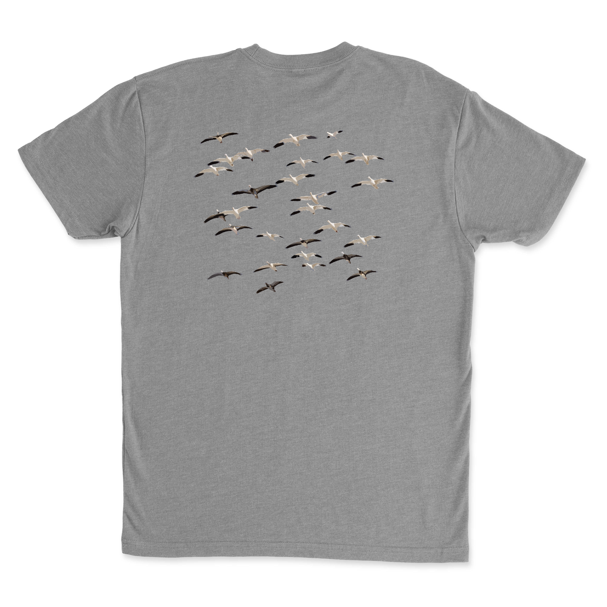 Script Front Snow Goose Flock Back Black Font T-Shirt