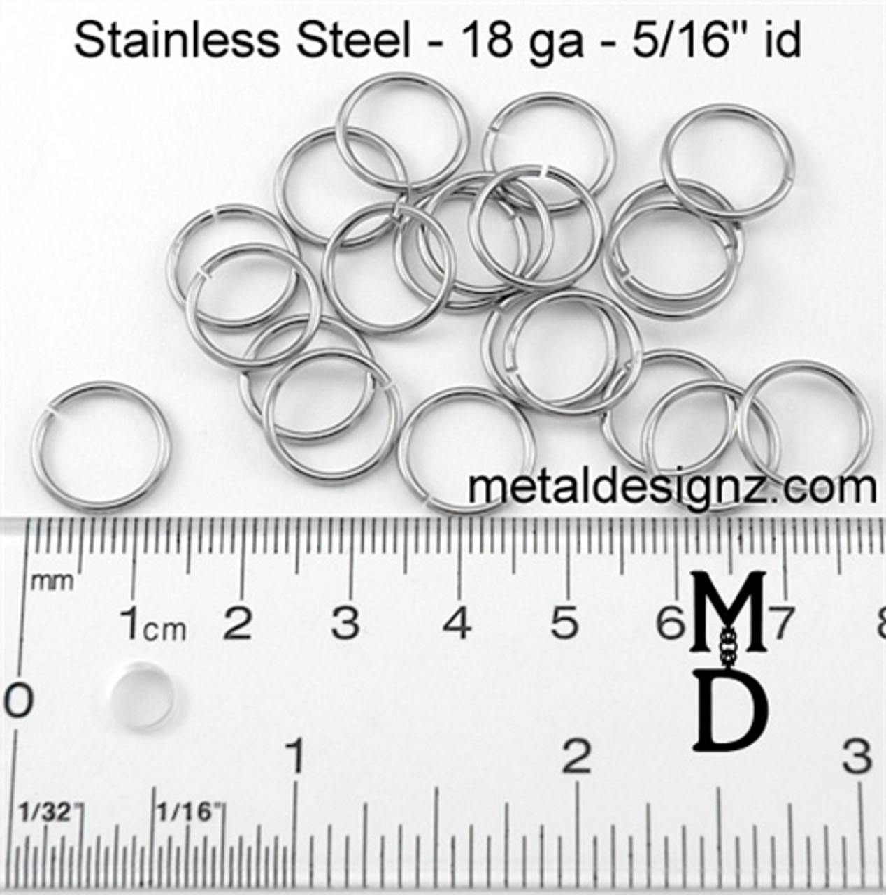 Stainless Steel 4mm I.D. 18 Gauge Jump Rings, 1/2 oz (~125 rings