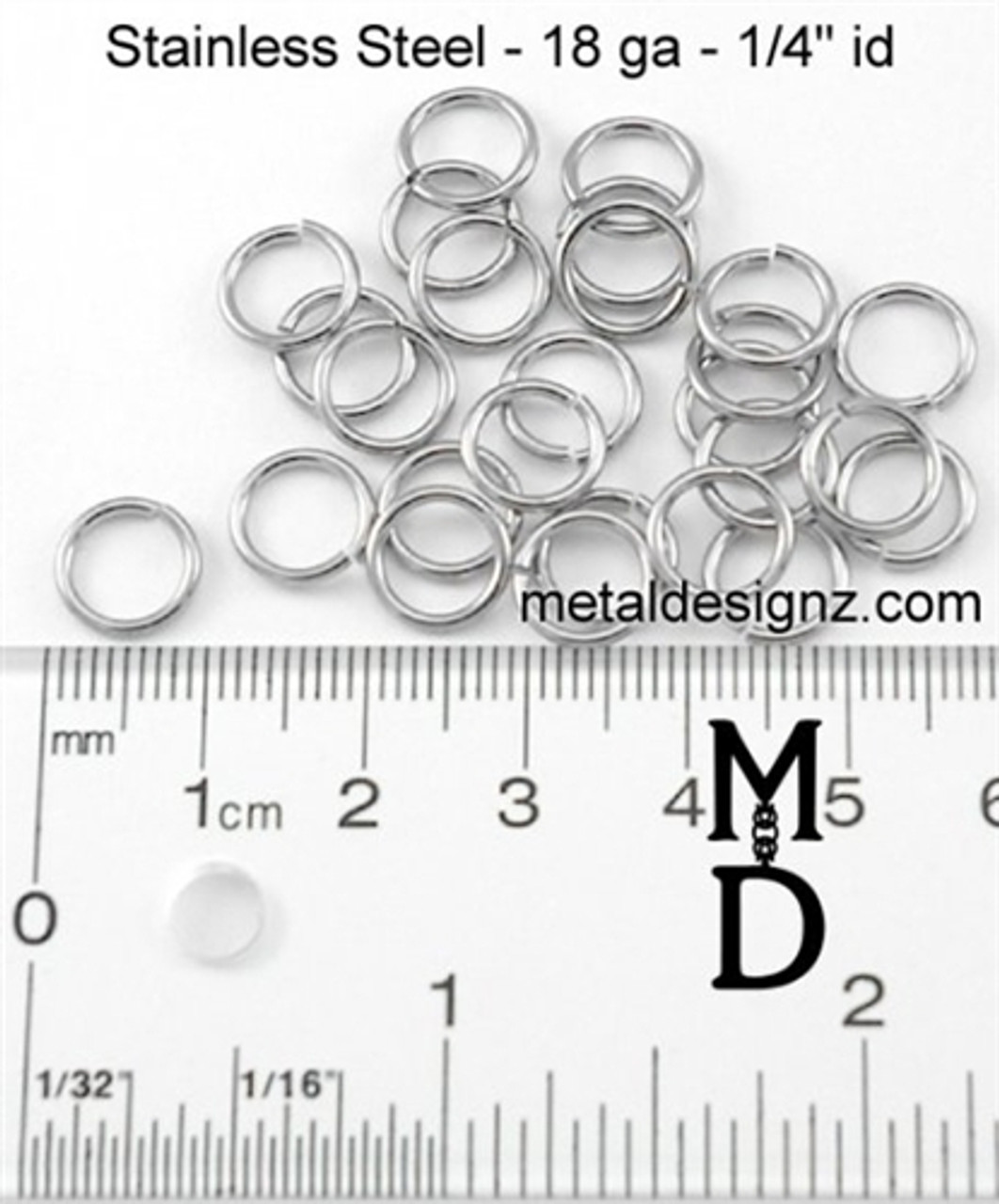 Stainless Steel Jump Rings 18 Gauge 1/4 id.