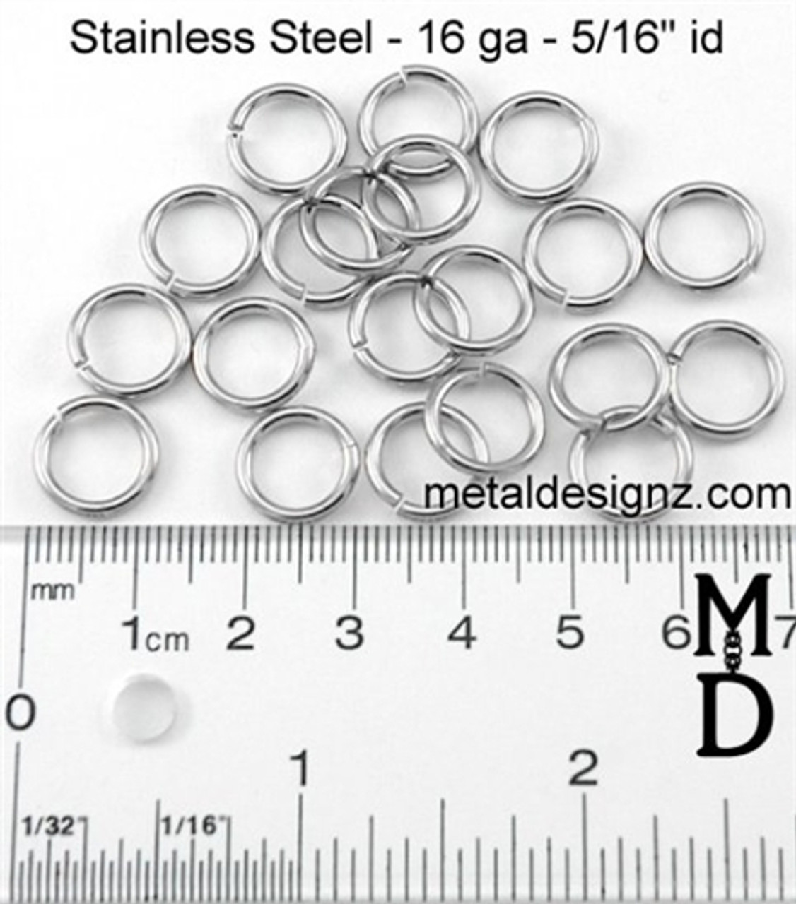 Stainless Steel Jump Rings 16 Gauge 17/64 id. - Metal Designz