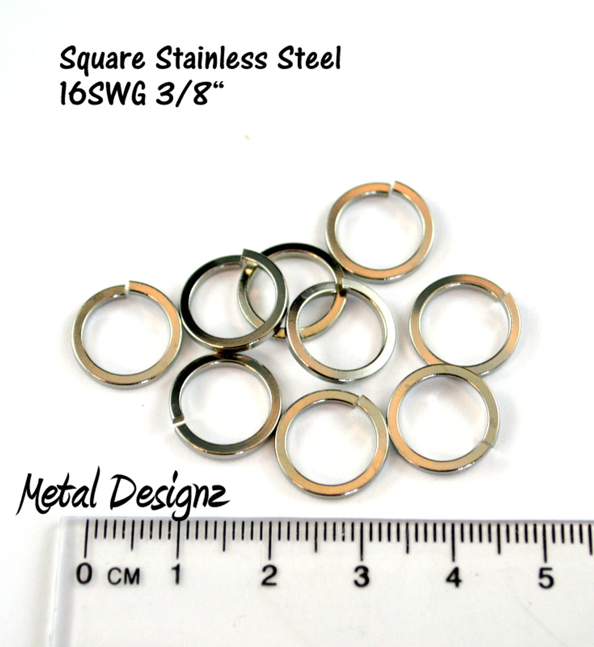 Square Wire Stainless Steel Jump Rings 16 gauge 3/8 ID - Metal