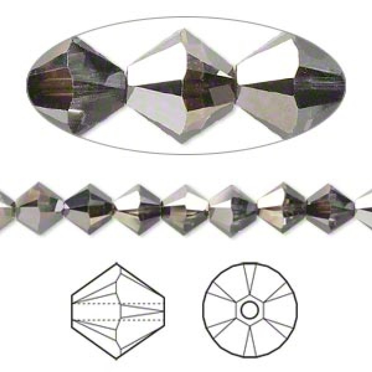 Swarovski Crystal, 4mm bicone (48pk), Crystal Silver Night - Metal Designz