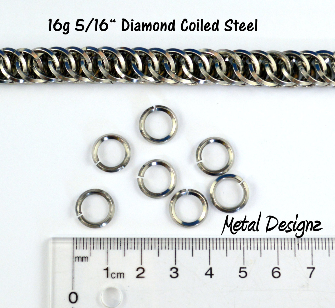 Diamond Coiled Stainless Steel 16g 7/32 - Size for Byzantine - rings