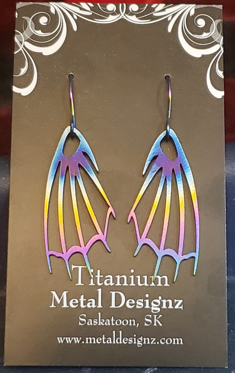 Rainbow Titanium Large Dragon Wing Earrings Ready to wear! Metal Designz