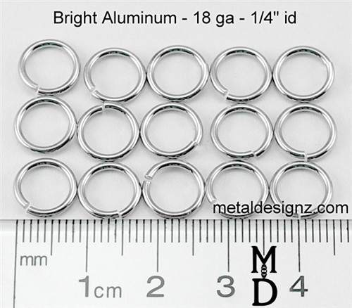 Bright Aluminum Jump Rings 18 Gauge 1/4