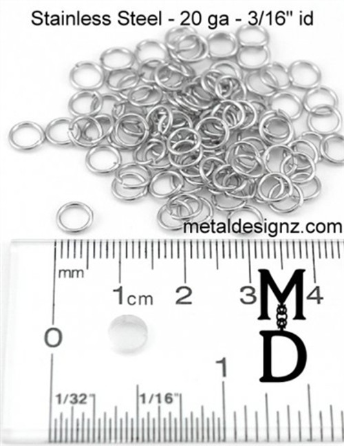 Stainless Steel Jump Rings 20 Gauge 3/16" id.