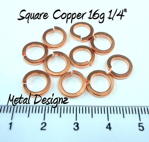 Square Copper Jump Rings 16 Gauge 1/4" id.