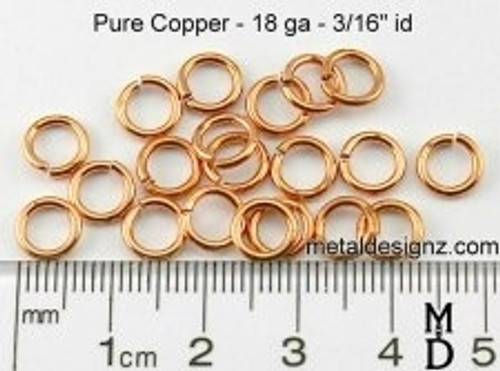 Copper Jump Rings 18 Gauge 3/16" id.