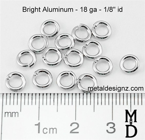 Bright Aluminum Jump Rings 18 Gauge 1/8" id.