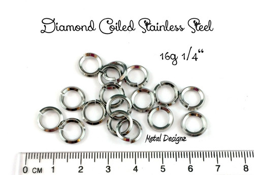 Diamond Coiled Square Stainless Steel Jump Rings 16 Gauge 1/4"