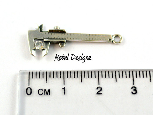 Sterling Silver Charm - Caliper - With CZ Stone!