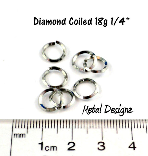 Diamond Coiled Square Stainless Steel Jump Rings 18 Gauge 1/4"