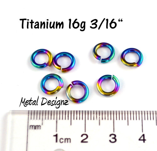Rainbowed Titanium Jump Rings 16 Gauge 3/16" id.