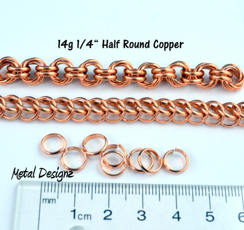 Copper Half Round  Rings - 14g 1/4"