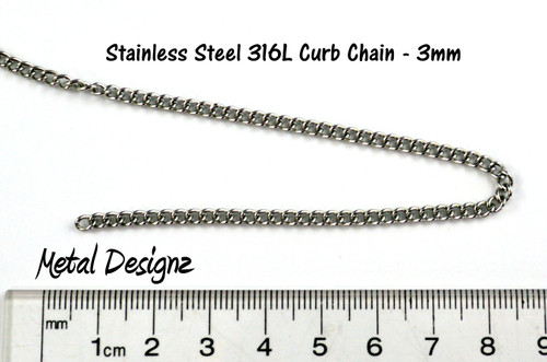 Stainless Steel Curb Chain - 3mm - By the foot