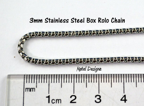 Stainless Steel Box Rolo Chain - 3mm - By the foot