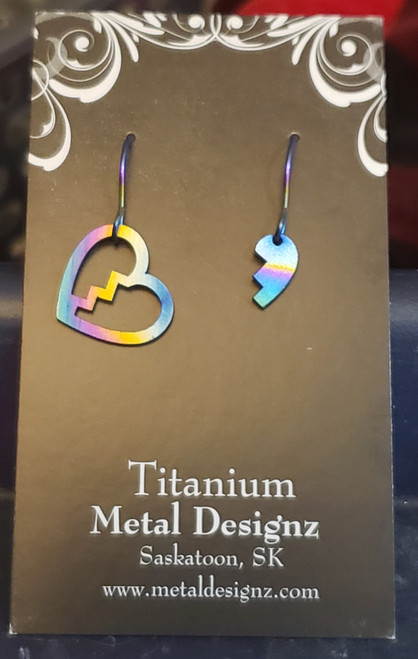 Rainbow Titanium Heart Earrings - Ready to wear!