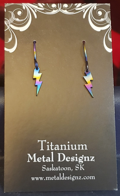 Rainbow Titanium Small Lightning Bolt Earrings - Ready to wear!