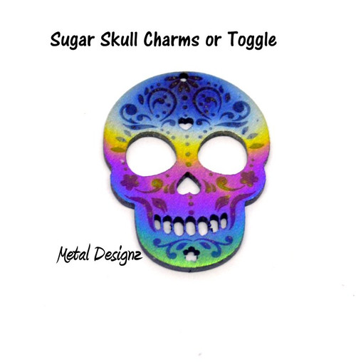 Laser Cut Titanium Toggle or Charm Findings - Sugar Skull With Engraved Details