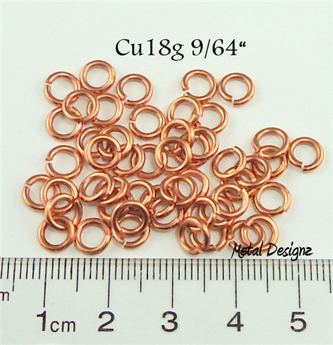 Copper Jump Rings 18 Gauge 9/64 id.