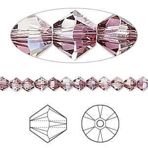 Swarovski Crystal, 4mm bicone (48pk), Crystal Lilac Shadow - Metal