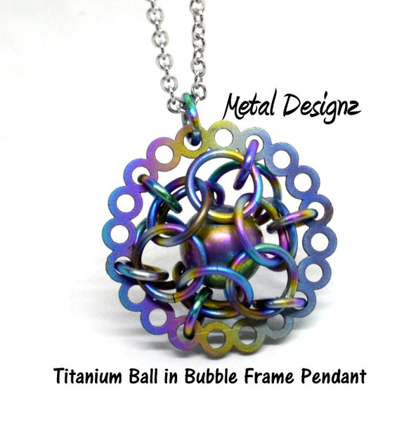 Titanium Ball in Bubble Frame - Pendant with Chain - Metal Designz
