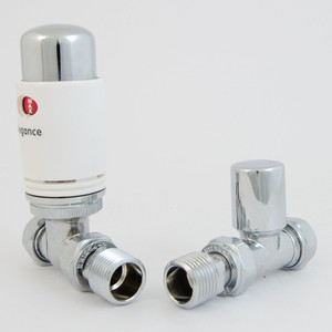 EV-E15S-LP15S - BiWorld Elegance Modern Thermostatic Straight Radiator Valve - White/Chrome (TRV)