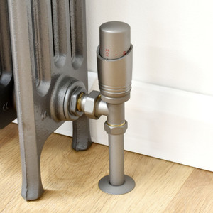 M-TRV-050-AG-PWP-PIP - Duran Modern TRV Angled Matte Metallic Grey Thermostatic Radiator Valves with Sleeves