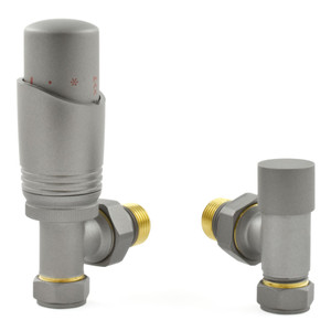 M-TRV-050-AG-PWP-ALT00 - Duran Modern TRV Angled Matte Metallic Grey Thermostatic Radiator Valves with Sleeves