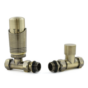 M-TRV-051-ST-AB - Duran Modern TRV Straight Antique Brass Thermostatic Radiator Valves with Sleeves