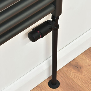 M-TRV-051-ST-TB-PIP - Duran Modern TRV Straight Textured Black Thermostatic Radiator Valves with Sleeves