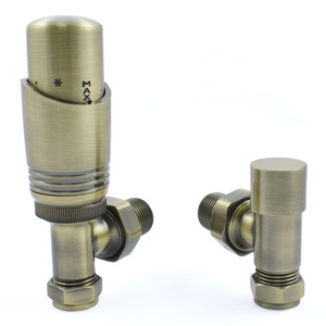 M-TRV-050-AG-AB-ALT00 - Duran Modern TRV Angled Antique Brass Thermostatic Radiator Valves With Sleeves