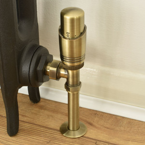 M-TRV-050-AG-AB-PIP - Duran Modern TRV Angled Antique Brass Thermostatic Radiator Valves With Sleeves