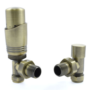 M-TRV-050-AG-AB - Duran Modern TRV Angled Antique Brass Thermostatic Radiator Valves With Sleeves
