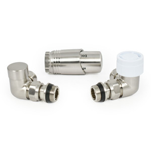 M-TRV-052-CR-SN-ALT01 - Duran Modern TRV Corner Brushed Satin Nickel Thermostatic Radiator Valves With Sleeves