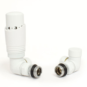 M-TRV-052-CR-W - Duran Modern TRV Corner White Thermostatic Radiator Valves With Sleeves