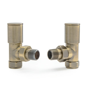 M-MAN-006-AG-AB - Marvine Modern Manual Angled Antique Brass Radiator Valves With Sleeves