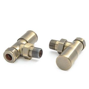 M-MAN-006-AG-AB-ALT00 - Marvine Modern Manual Angled Antique Brass Radiator Valves With Sleeves