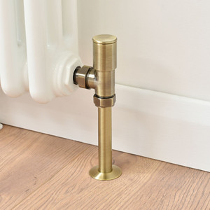 M-MAN-006-AG-AB-PIP - Marvine Modern Manual Angled Antique Brass Radiator Valves With Sleeves