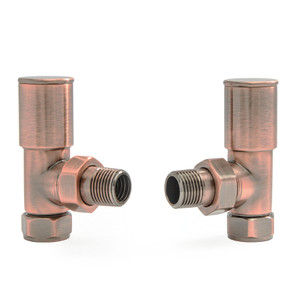 M-MAN-006-AG-AC - Marvine Modern Manual Angled Antique Copper Radiator Valves With Sleeves
