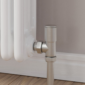 M-MAN-006-AG-SN-CU00 - Marvine Modern Manual Angled Brushed Satin Nickel Radiator Valves With Sleeves
