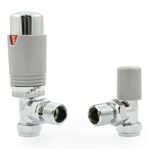 M-TRV-074-AG-CS - Exeter Modern TRV Angled Chrome & Silver Thermostatic Radiator Valves