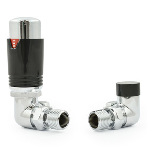 M-TRV-076-CR-CB - Exeter Modern TRV Corner Chrome & Black Thermostatic Radiator Valves With Sleeves