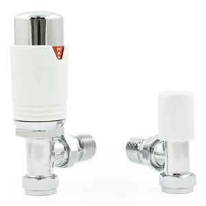 M-TRV-074-AG-CW-ALT00 - Exeter Modern TRV Angled Chrome & White Thermostatic Radiator Valves With Sleeves