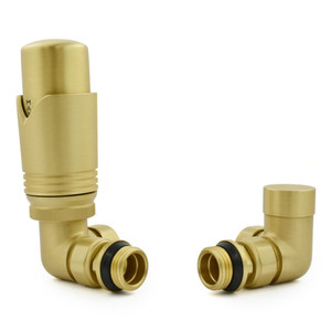 M-TRV-073-CR-BB - Ramone Modern TRV Corner Brushed Brass Thermostatic Radiator Valves With Sleeves