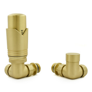 M-TRV-073-CR-BB-ALT00 - Ramone Modern TRV Corner Brushed Brass Thermostatic Radiator Valves With Sleeves