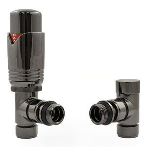 M-TRV-071-AG-BL - Ramone Modern TRV Angled Black Nickel Thermostatic Radiator Valves With Sleeves
