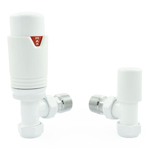 M-TRV-074-AG-WW-ALT00 - Exeter Modern TRV Angled All-White Thermostatic Radiator Valve With Sleeves